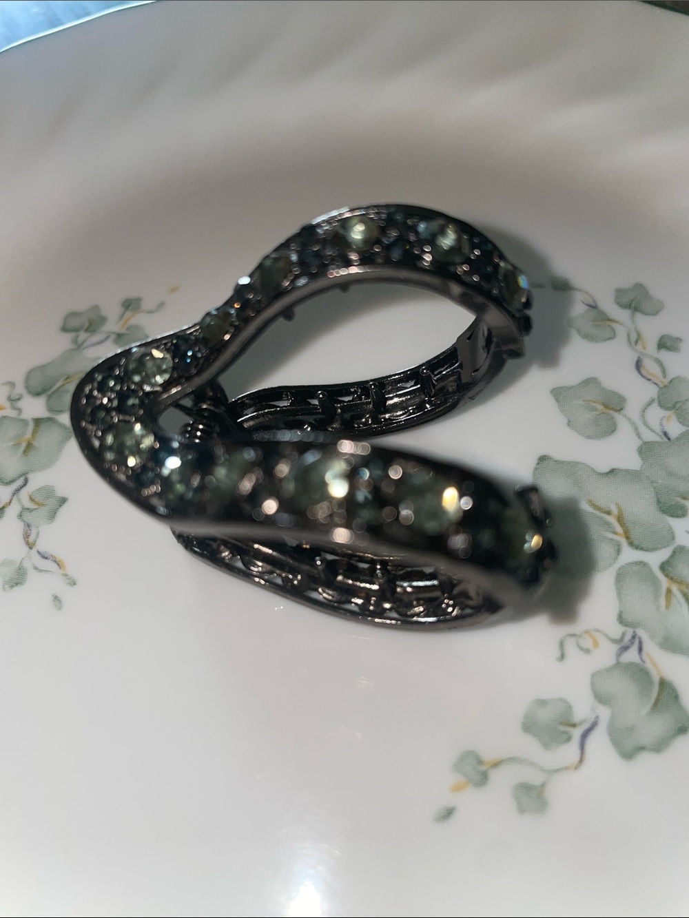 Silver metal Hair clip Style Ring with Light blue Crystals